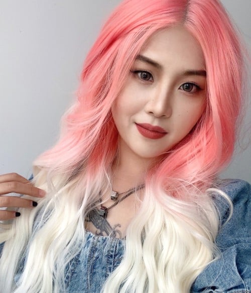 Blush Pearl  Pink Ombre White Long Wavy Synthetic Lace Front Wig