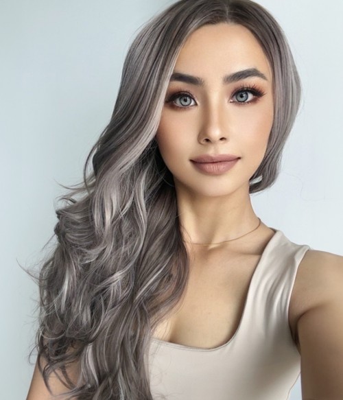 Silver Lagoon Gray Balayage Long Wavy Synthetic Lace Front Wig