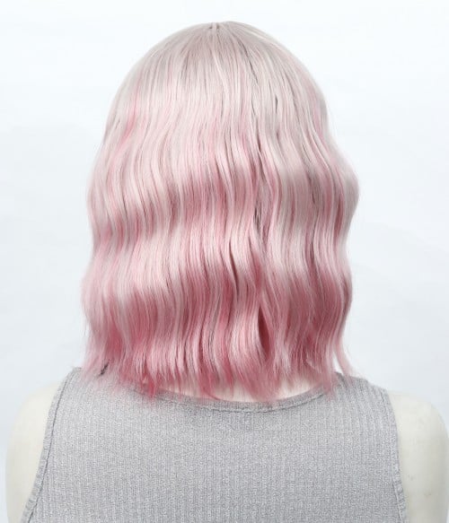 Petal Pop Pastel Pink with Hot Pink Streaks Wavy Bob Synthetic