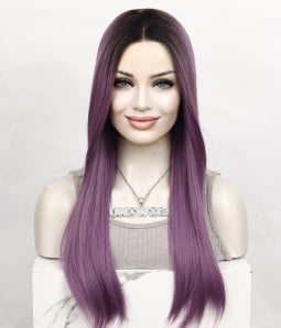 Twilight Haze Purple Straight Synthetic Lace Front Wig Dark