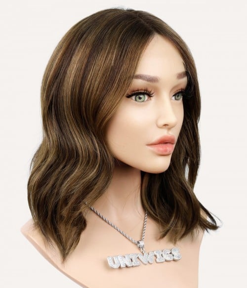 Zara Layered Bob Brunette Balayage Remy Human Hair Mono Top Wig