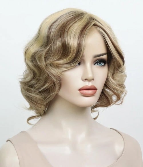 Deborah Blonde Short Wavy Mono Top Synthetic Wig With Lowlights