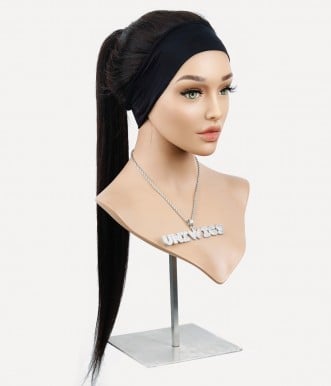 Active Wig G | 26" Long Natural Black Human Hair Headband Wig | Final Sale