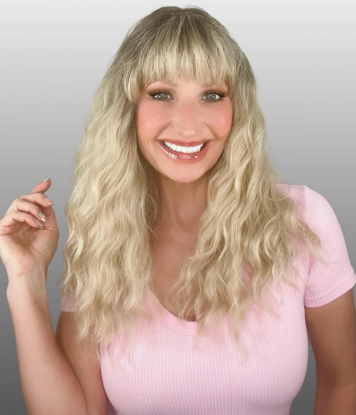 Elise | Baby Blonde Long Wavy Synthetic Wig with Bangs