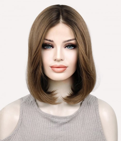 Maple | Medium Brown Bob Synthetic Lace Front Wig - UniWigs  display picture 1