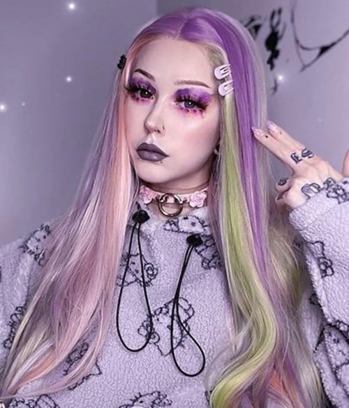 Longhair Purple Gradient Long Wavy Synthetic Wig In MEDIUM ORCHID