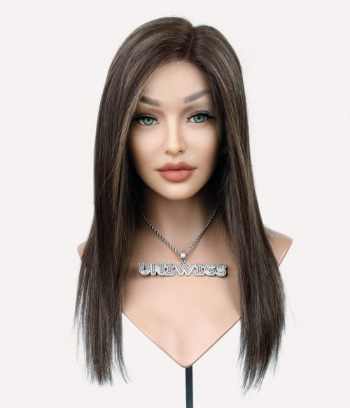 Talia | Espresso Cream Blend Layered Remy Human Hair Lace Front Wig S/M - UniWigs ® Official Site