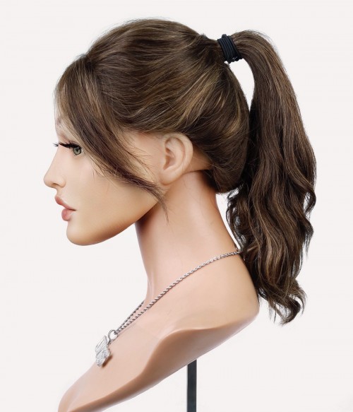 Leslie Naturally Wavy Mousse Brown Remy Human Hair Ponytail Lace