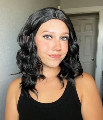 Night Elf | Black Shoulder Length Wavy Synthetic Wig
