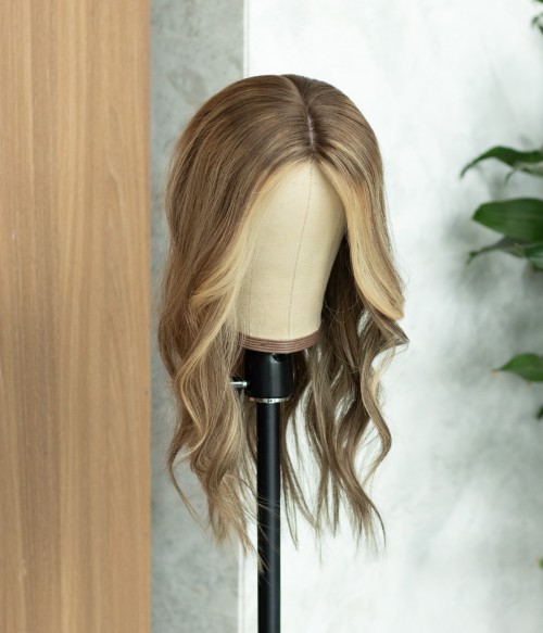 Glacier Silk Top Human Hair Topper | Cool Ashy Blonde Highlights display picture 1