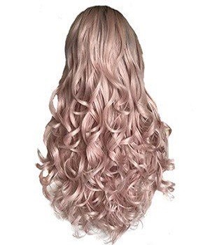 Dusty Rose | Pale Pink Long Wavy Synthetic Lace Front Wig | Clearance