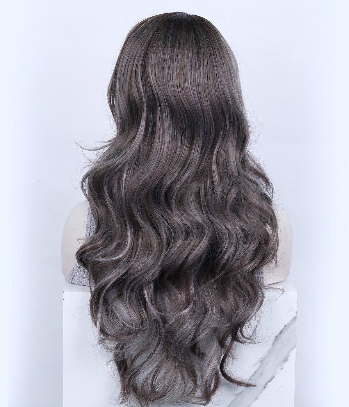 Silver Lagoon Gray Balayage Long Wavy Synthetic Lace Front Wig