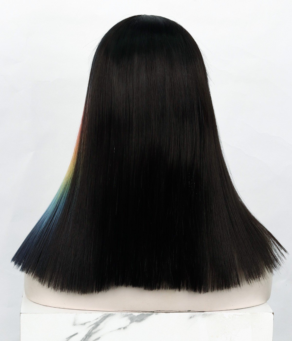 Wowfactor straight shops black h.d lace wig with celebrity rainbow blue front streak