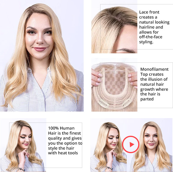 10"x10" Hera With Curtain Bangs | Mono Top Remy Human Hair Topper (3/4 Cap Wig) | Lace Front