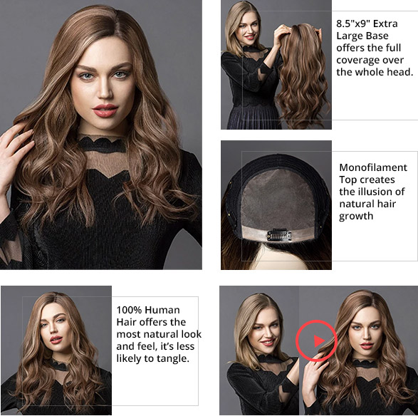 10"x10" Hera With Curtain Bangs | Mono Top Remy Human Hair Topper (3/4 Cap Wig) | Lace Front