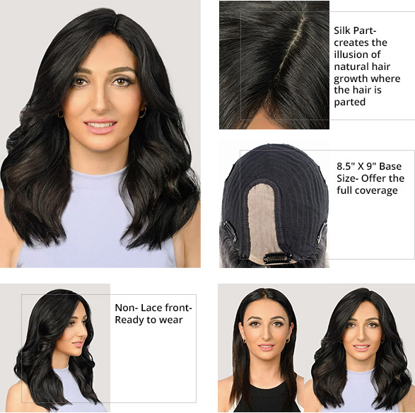 10"x10" Hera With Curtain Bangs | Mono Top Remy Human Hair Topper (3/4 Cap Wig) | Lace Front