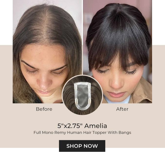 5”X2.75” Amelia | Full Mono Remy Human Hair Topper With Bangs